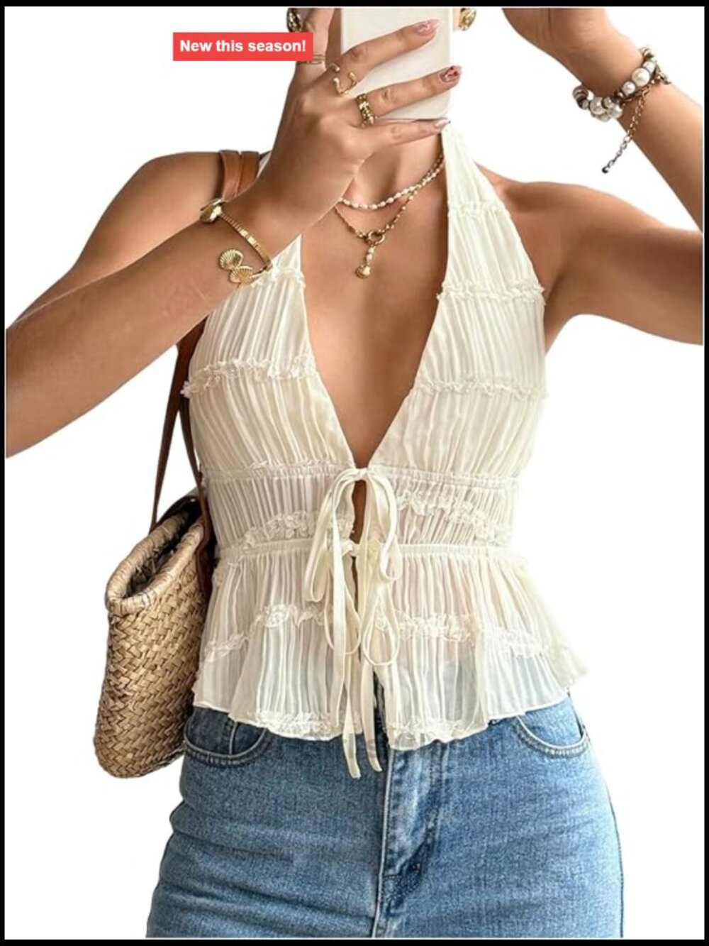 Women's Halter Peplum Ruffle Open Back Crop Top, Sleeveless (80 chars max)